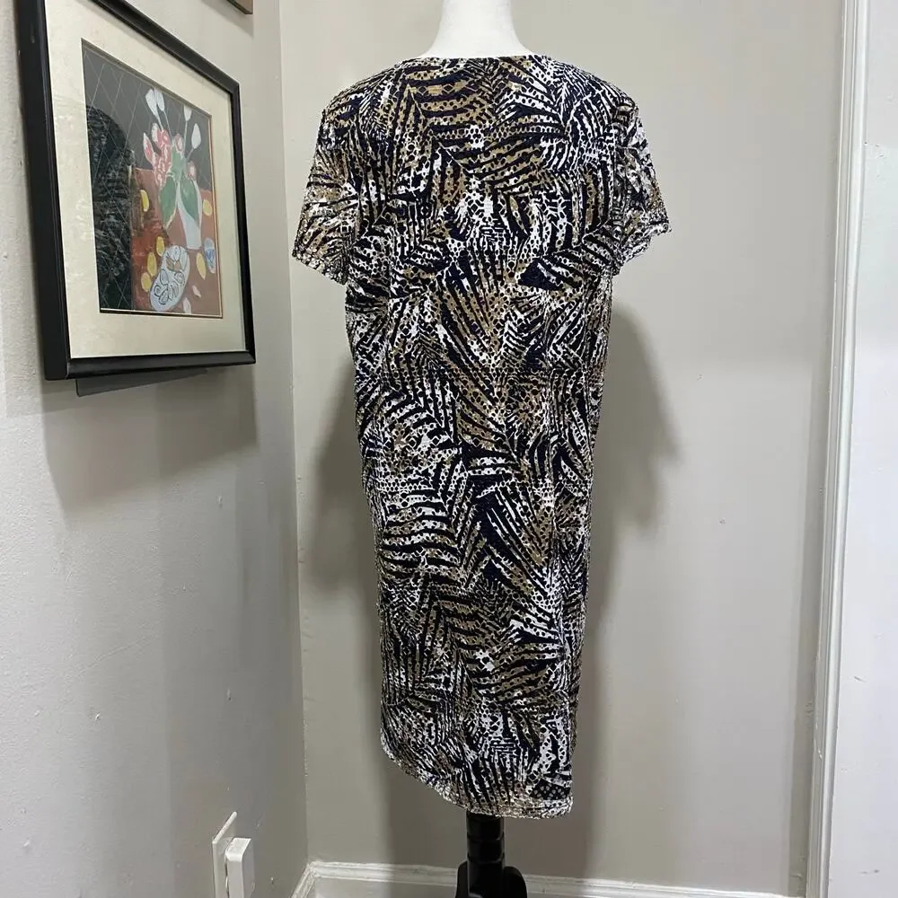 Kim Rogers Lacy Layered Dress Size Large Blue and Tan Knee Length Pullover